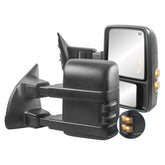 Black Power Heated Tow Mirrors For 1999-2007 Ford F250 F350 F450 F550 w/ Smoke Turn Signal